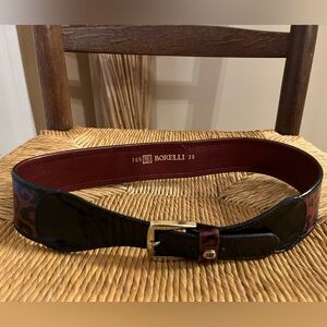 Borelli patent leather belt red and black leopard print silver-tone buckle SZ 28